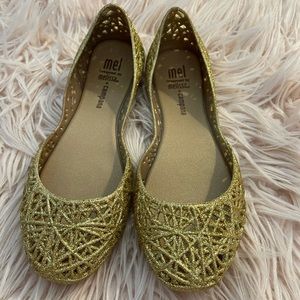 Mini Melissa girls gold shoes NWT